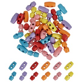 FINGERINSPIRE 48Pcs 1 Hole & 2 Hole Mini Alloy Toggle Buttons 10x5mm Colorful Tiny Sewing Horn Toggle Buttons 6Colors Micro Olive Shape Sewing Buttons Small Bowling Sewing Buttons for DIY Sewing Craft