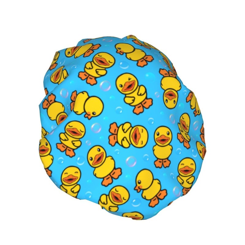 Yellow Rubber Duck Shower Cap For Women Adjustable Double Waterproof