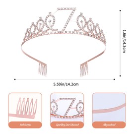JasperKino 7th Birthday Sash and Tiara Set Rose Gold Birthday Sash Crown Birthday Party Favors Supplies for Girls Birthday Party