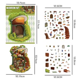 Girls 3D Miniature Scene Stickers, 9 Sets 3D Cartoon Sticker Scenes, Magic Study Room,Game Room,Mushroom House,Camping,Tarot Room for Kids Adult DIY Relief Stress Pass The Time