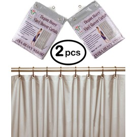 Venice Collections 2-Pack Heavy Duty 100% Water Repellent, 10 Mil, Durable Shower Curtain Liner with Reinforced Header, Rustproof Grommets, & Weighted Magnetic Hem Silver