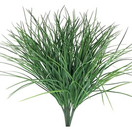 8pcs Artificial Fake Grass Plants Flowers Faux Plastic Wheat Grass Outdoor UV Resistant Greenery Shrubs Plant for Outdoor Planters Wedding Indoor Outside Hanging Home Garden Décor (8, Green)