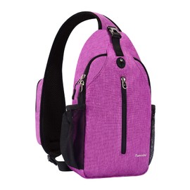 Fancosni Crossbody Sling Bags for Women Men, Lightweight Shoulder Bag, Multipurpose Backpack for Travel, Hiking, Shopping, Walking, Biking, Cycling, Earphone Hole, Purple