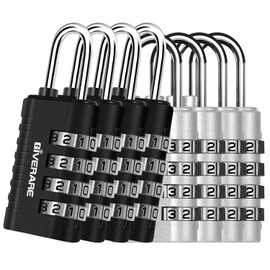 GIVERARE - Paquete de 8 candados de combinación, 4 dígitos sin llave, cerraduras de equipaje de metal reiniciables, cerradura de viaje de aleación resistente a la intemperie para mochila, gimnasio
