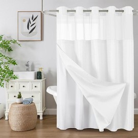 No Hook Shower Curtain with Snap in Fabric Liner, Waffle Heavy Duty Thick Shower Curtains with Mesh Top Window, Hotel Style Waterproof Bathroom Curtain Set, 72'' x 75'', Charcoal Grey - Color: White, Size: 72"W x 81"L (Pack of 1)