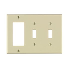 Leviton 3-Gang 2-Toggle 1-Decora/GFCI Device Combination Wallplate, Standard Size, Thermoset, Device Mount, 80421-T, Light Almond