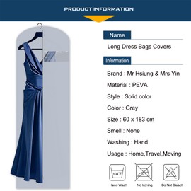 Mr Hsiung & Mrs Yin 3-Pack Long Dress Garment Bag with Window, Hanging Clothes Cover for Gowns, Wedding Dresses, and Suits – Dust-Proof Storage with Metal Zipper (183cm / 72 inches)