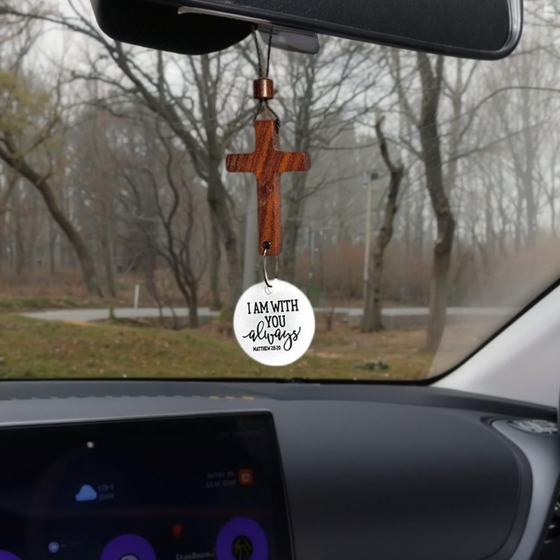 Daily Bible Verse Cross Car Charm, Rearview Mirror Hanging Ornament