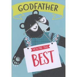 Designer Greetings You're the Best Sign: Black Bear Wearing Silver Foil Glasses Juvenile Father's Day Card for Godfather from Child : Kid