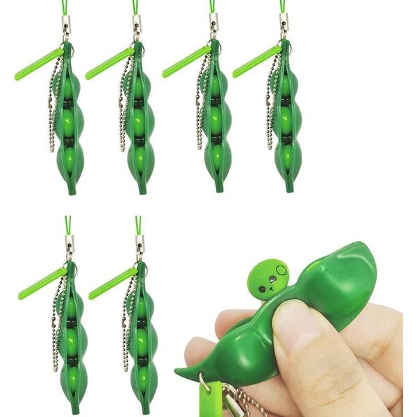 Xrten Pack of 7 Cute Soybean Keyrings, Squeeze Bean Toys,