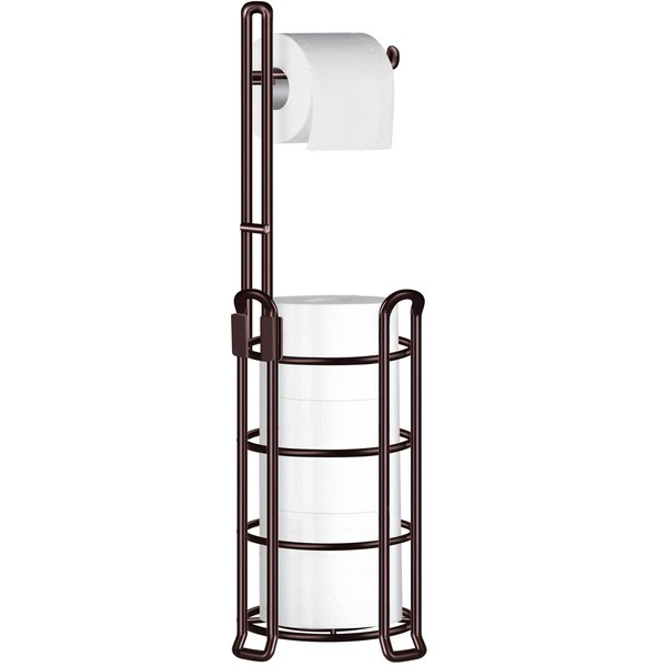 TomCare Toilet Paper Holder Toilet Paper Stand and Dispenser for 4 Mega Rolls Metal Wire Free-Standing Toilet Tissue Paper Roll Storage Shelf Bathroom Accessories Storage Organizer Bronze