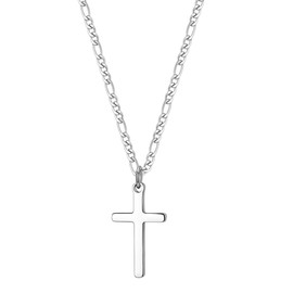 TASBERN Cross Necklace for Men Stainless Steel Polished Plain Cross Pendant Necklace Simple Faith Christian Jewelry Gift for Son 18"