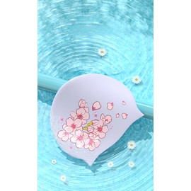 Silicone Swim Cap, YondestStars Swimming Cap for Women/Men/Youth, Bathing Caps for Long & Short Hair, Swimming Accessories for Adult (Cherry Blossom)
