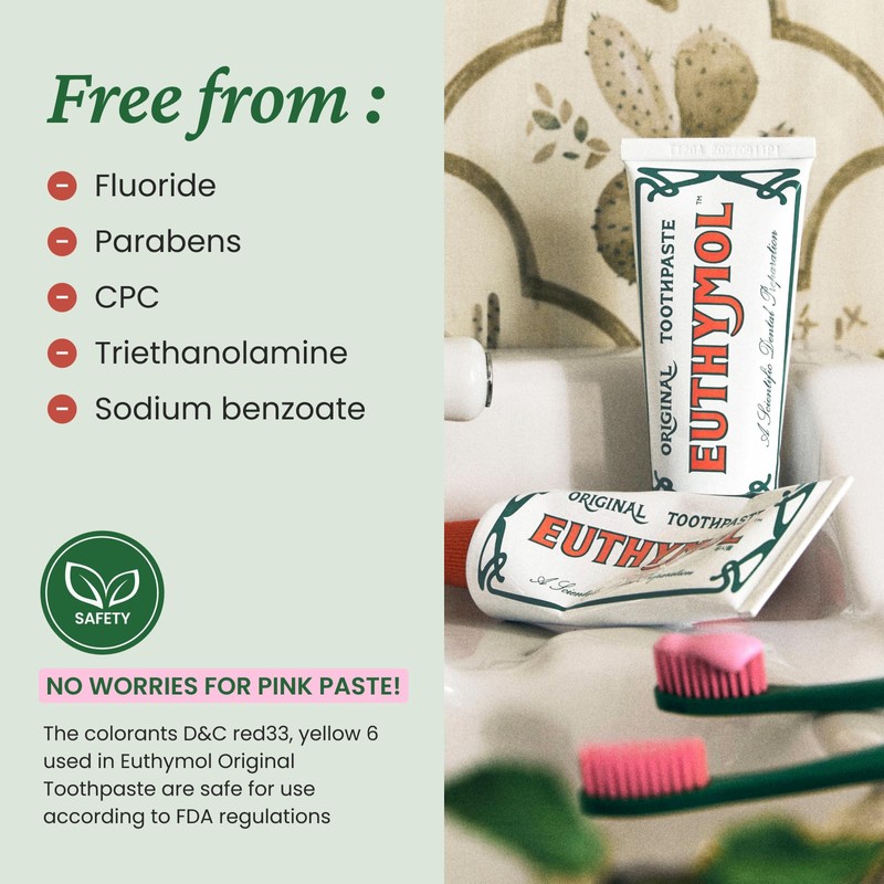 EUTHYMOL Original Toothpaste (3.7fl oz*5, Pack of 5) - Fluoride-Free