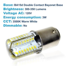 HQRP 2-Pack 110V LED Light Bulbs Warm White Compatible with Husqvarna Viking 6270/6360 / 6370/6430 / 6440/6450 / 6460/6470 / 6570 Sewing Machine