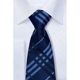 Retreez Exquisite Plaid Check Woven Microfiber Men's Tie - Navy Blue