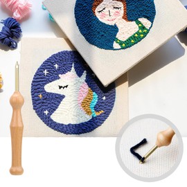 Fomiata 12 Pieces Embroidery Starter Kit Punch Needle Set Adjustable Punch Needle Tool Wooden Handle Embroidery Pen Punch Needle Fabric Punch Needle Set (12)