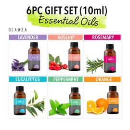 Glamza Premium Essential Oils Organic Pure Natural Therapeutic Aromatherapy Gift Set (6PC Gift Set)