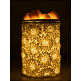 Wax Melt Warmer with Timer White Ceramic Electric Christmas Dimmable Oil Melter Cute Small Light Aromatherapy Fragrance for Decorative Melting Burner Melts Scented Candle Cube Tart Scent (3d flower)
