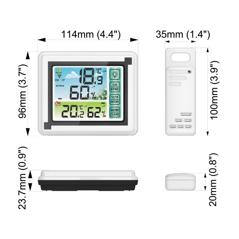 Indoor Outdoor Wireless Thermohygrometer Temperature Humidity Monitoring Weather Clock Digital