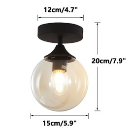 KCO Lighting Black Globe Semi Flush Mount Ceiling Light Modern Light Fixture Amber Glass Ceiling Light Rustic Bedroom Close to Ceiling Light Mid Century Modern Overhead Light