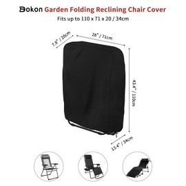 Dokon Garden Folding Chair Covers Waterproof Outdoor Recliner Chair Cover Windproof Anti-UV 420D Oxford Fabric Garden Chair Covers, Patio Sunbed Cover, Sun Lounger Cover (110x71x20/34cm) - Black