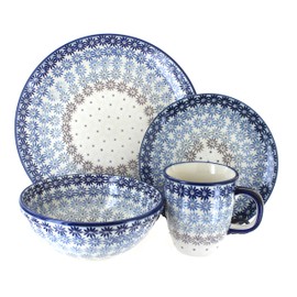 Blue Rose Polish Pottery - Blue Harmony 4 Piece Place Setting - Service for 1-1 Place Setting - Great for Everyday Dining, Casual Dining, or as Formal Dinnerware