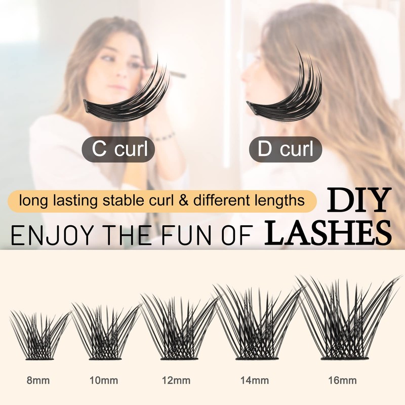 QUEWEL Individual Lashes 72 Pcs DIY Cluster Lashes Individual Eyelashes