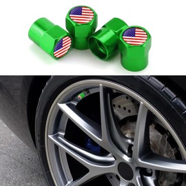 ASUBHA 4PCS Tire Valve Stem Cap Cover, Wheel Air Valve Caps, Tire Air Cap Metal with Plastic Liner Corrosion Resistant Leak-Proof American Flag, Universal Dust Proof Stem Covers for Car Truck Bicycle