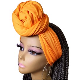Head Wrap Scarf Head Wrap for Women Turban Wrap African Stretch Jersey Long Turban Head Wrap Tie 1 or 2(sd single orange)