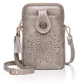 APHISON Small Crossbody Bags for Women, Lightweight Leather Cell Phone Purse, Mini Shoulder Handbags GRAY