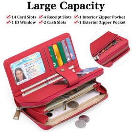 GAEKEAO Ladies Purse RFID Blocking Leather Large Capacit Women's Wallet with Multiple Card Slots and Zipper Pocket