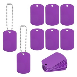 PATIKIL Metal Stamping Blanks Tags 2", 25 Pcs Anodized Aluminum Blank Dog Tags Rectangle Laser Engraving Blanks ID Name Tag with 6" Ball Chain for Pet Craft DIY Decorative, Purple