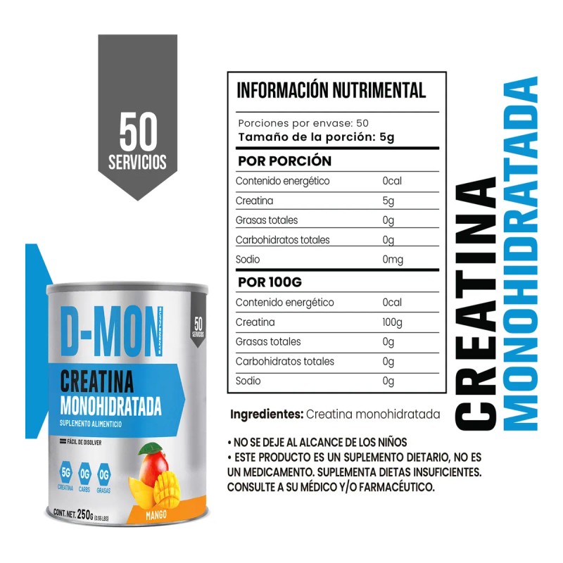 Monohidrato De Creatina 250g 50 Porciones Sin Sabor Dmon