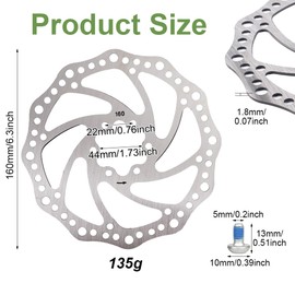 Pack of 2 Bicycle Brake Discs 160 mm, Brake Discs Bicycle with 12 Screws, Stainless Steel Brake Disc, Centre Lock Brake Disc, Hole Centre Distance 44 mm, for Most Mountain Bikes, Road Bikes, MTB and