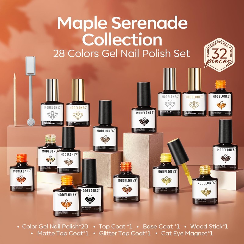 modelones 32 PCS Fall Gel Nail Polish Kit, 28 Colors