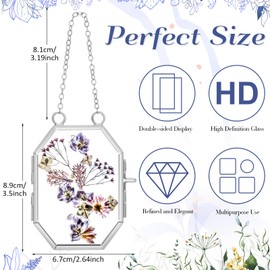 Set of 6 Double Glass Frame for Pressed Flowers 2.5 x 3.5 Inch Hanging Glass Photo Frame Octagon Dried Flower Photo Frame Small Floating Picture Frames for Kids Artwork Plant Specimen (Rose Gold)