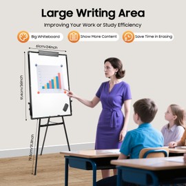 Stand Magnetic Whiteboard Easel,36"x24" Height Adjustable Dry Erase Board with Stand Large Aluminium Frame White Board for Teaching, Flipchart Standing Writing Board for Office,Home