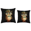 Wise Owl Green Hat Glasses Cute Tie Throw Pillow
