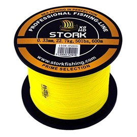 Stork HDx8, 8-Way Braided Premium Fishing Line 600 m (Yellow, 65 lbs / 29.5 kg / 0.37 mm)
