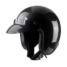 Woljay Carbon Fiber Motorcycle Adults 3/4 Open Face Helmet Vintage (XL, Gloss Black)