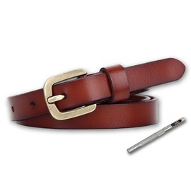 ifullrich Genuine Leather Belt, Women's, Thin, Large Size, Cowhide Leather, Durable, Soft, Simple, Suit, Business, Casual, Stylish, Elegant, Adjustable Size, Hole Punch Included, Gift Box Included,