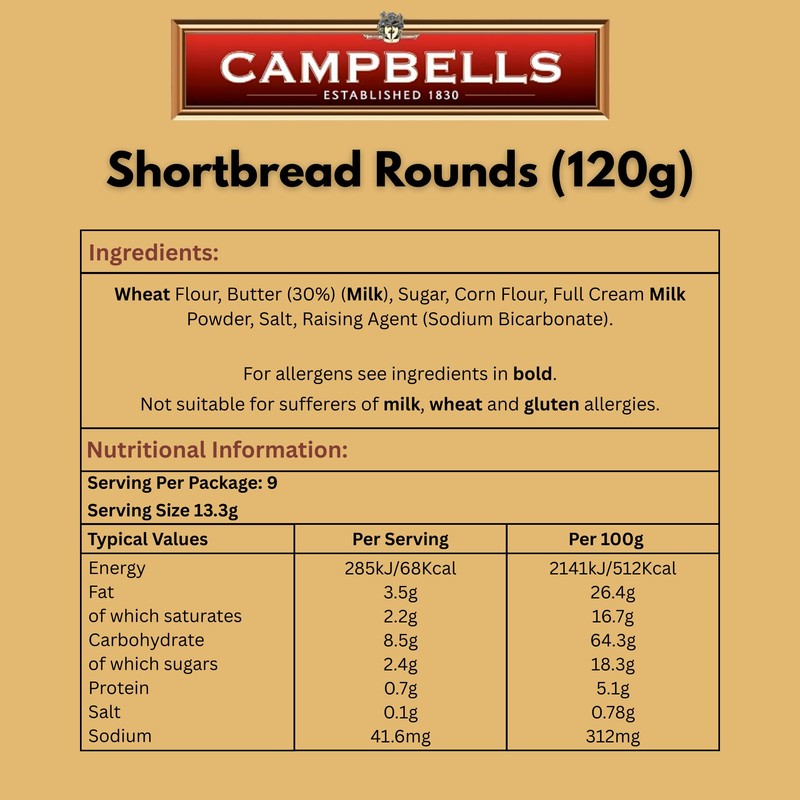 Campbells Shortbread Pure Butter Rounds 4.23 Oz (Pack of 3)