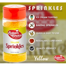 Bakers Choice Yellow Sprinkles for Baking - Jimmies Sprinkles for Ice Cream Toppings - Dairy Free, Kosher 2.8 oz.