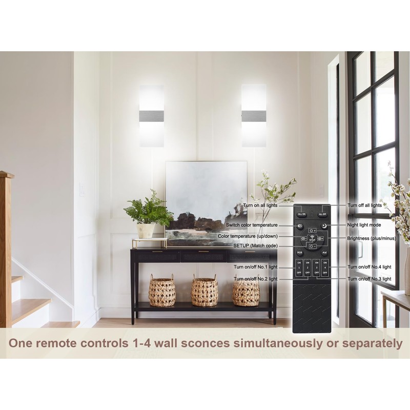 Plug in Wall Sconces with Remote, 3000K-6500K Stepless Color Temperature,