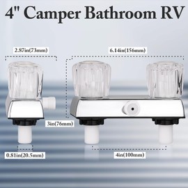 RV Shower Faucet, Camper Shower Faucet, 4" Camper Bathroom RV Faucet Shower Valve for Outdoor Outside and Indoor Shower Kit with Dual Acrylic Shower Knobs (Chrome)