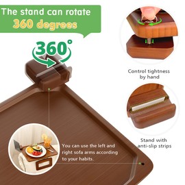 Smatdecis Couch Arm Tray Table Sofa Arm Clip Table,Armrest Tray Table Suitable for Home Drinks/Fast Food/Fruit Etc, Large Size Multi-Function Table Couch Arm Table Black(360° Rotating Stand B)