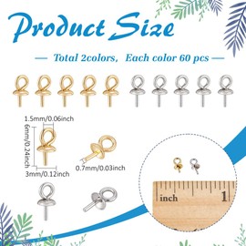 CRAFTYMELODY 120Pcs Eye Pin Bail Peg 2 Color Stainless Steel Eye Pinch Bail Cup Pearl Connector for Half Drilled Beads Charms Pendants Jewelry Making Findings Accessory Supplies Necklace