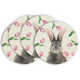 Artoid Mode Tulip Rabbit Set of 4 Place Mats, 37 cm, Spring Kitchen Table Decoration, Indoor, Holiday, Party Decor