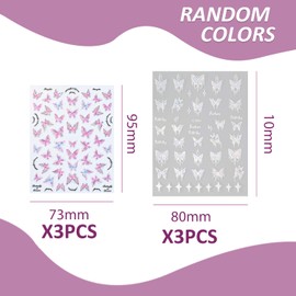 3 Pink Butterfly Stickers And 3 White Butterfly Stickers, Three-Dimensional Nail Stickers, Embossed Nail Stickers, Nail Decorations.